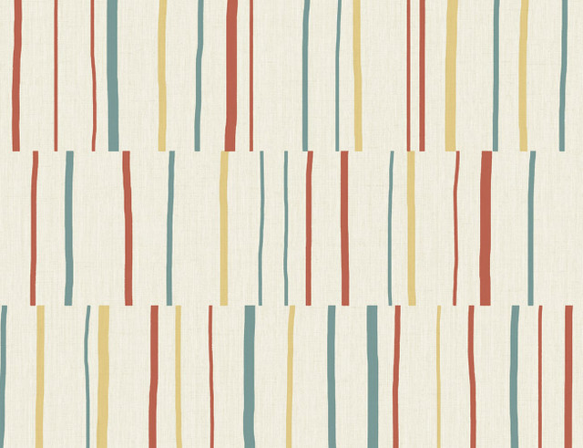 Block Lines Vermillion, Sunflower, and Teal by Seabrook Wallpaper Living with Art United States 60.53 20.87" 27" - Fabric Carolina -