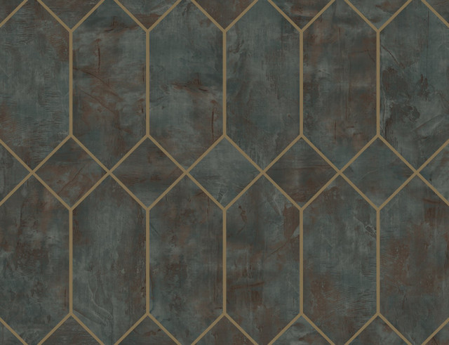 Geo Faux Rust, Forest Green, and Metallic Gold by Seabrook Wallpaper Living with Art United States 60.53 20.87" 27" - Fabric Carolina -