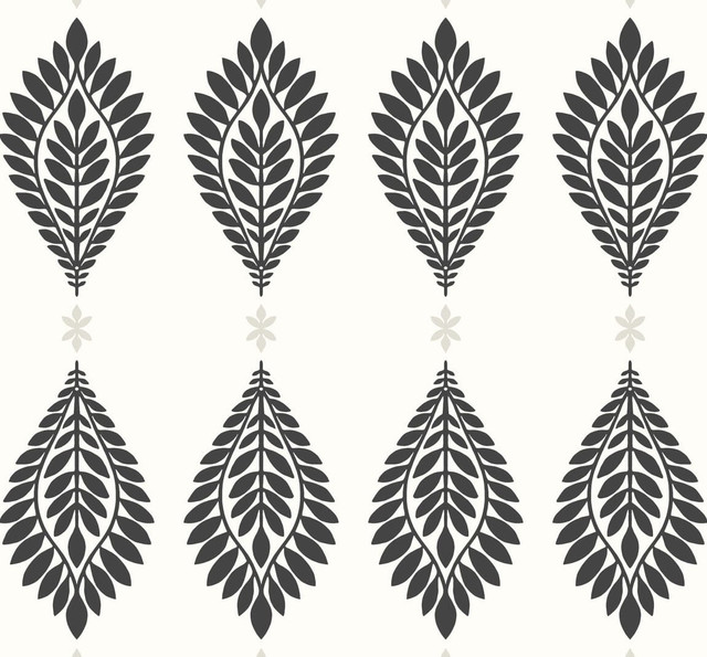 Mirasol Palm Frond Ebony and Eggshell by Seabrook Wallpaper Luxe Retreat United States 60.53 25.2" 27" - Fabric Carolina -
