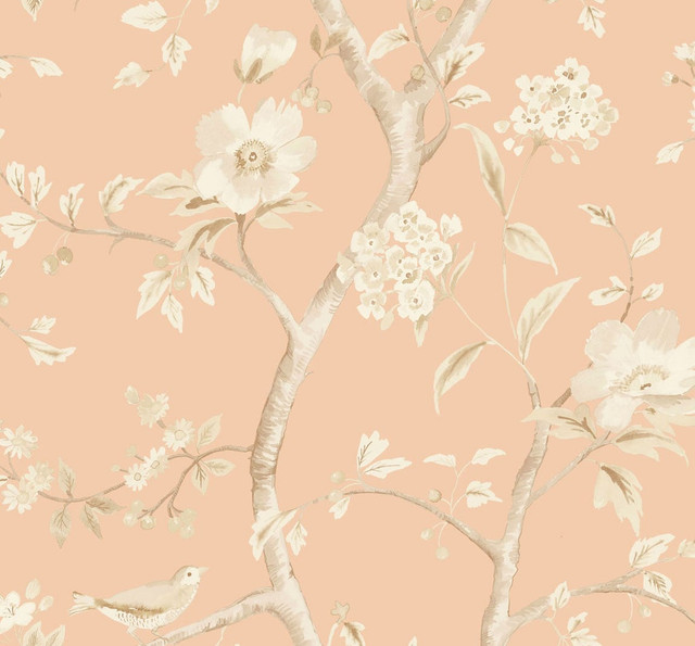 Southport Floral Trail Soft Melon and Arrowroot by Seabrook Wallpaper Luxe Retreat United States 60.53 25.2" 27" - Fabric Carolina -