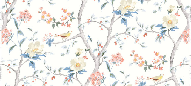 Southport Floral Trail Fabric Eggshell, Melon, and Carolina Blue by Seabrook Wallpaper Luxe Retreat United States 13.5 25.2" 3" - Fabric Carolina -