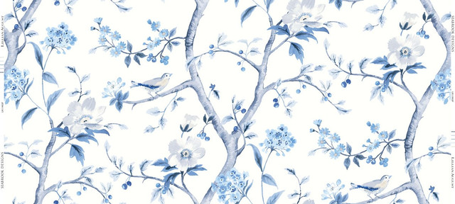Southport Floral Trail Fabric Eggshell and Blue Shale by Seabrook Wallpaper Luxe Retreat United States 13.5 25.2" 3" - Fabric Carolina -