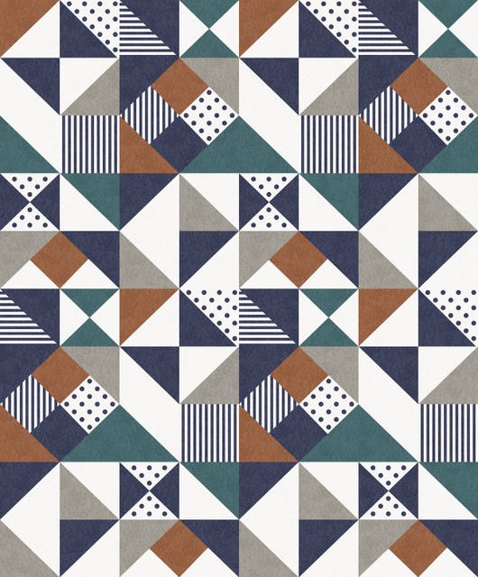 Lozenge Geometric Indigo & Burnt Orange by Seabrook Wallpaper Mondrian Netherlands 56.5 25.2" 20.5" - Fabric Carolina -