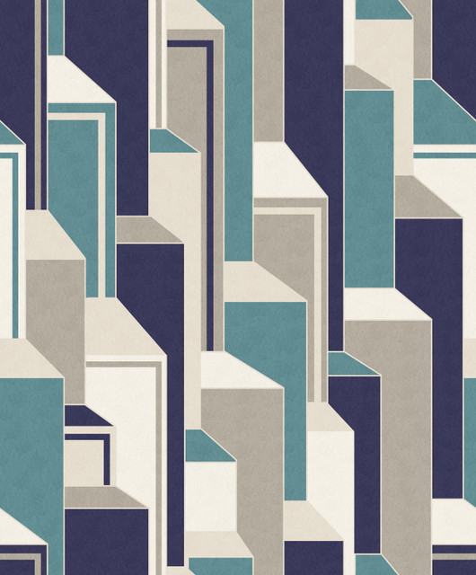 Deco Geometric Perry Teal & Indigo by Seabrook Wallpaper Mondrian Netherlands 56.5 25.2" 20.5" - Fabric Carolina -
