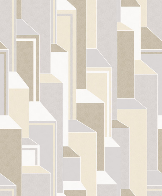 Deco Geometric French Vanilla & Pavestone by Seabrook Wallpaper Mondrian Netherlands 56.5 25.2" 20.5" - Fabric Carolina -