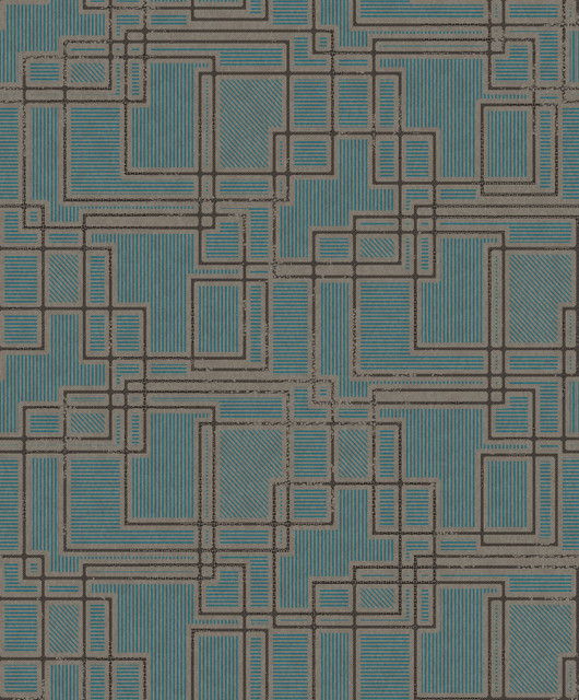Bauhaus Cityscape Perry Teal & Warm Stone by Seabrook Wallpaper Mondrian Netherlands 56.5 12.6" 20.5" - Fabric Carolina -