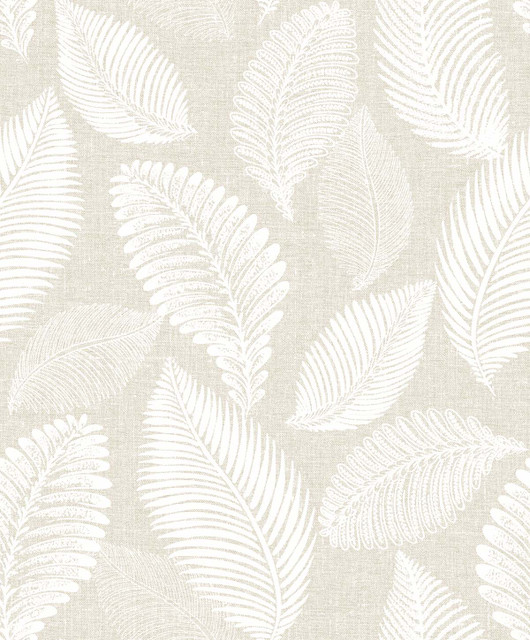 Tossed Leaves Warm Sand by Seabrook Wallpaper White Heron Netherlands 57.5 25.2" 20.9" - Fabric Carolina -