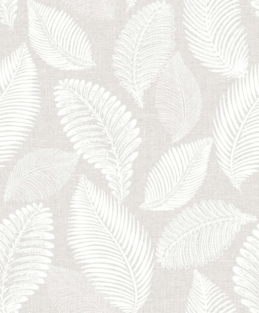 Tossed Leaves Dove Greige by Seabrook Wallpaper White Heron Netherlands 57.5 25.2" 20.9" - Fabric Carolina -