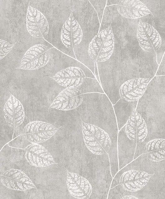 Branch Trail Silhouette Slate by Seabrook Wallpaper White Heron Netherlands 57.5 25.2" 20.9" - Fabric Carolina -
