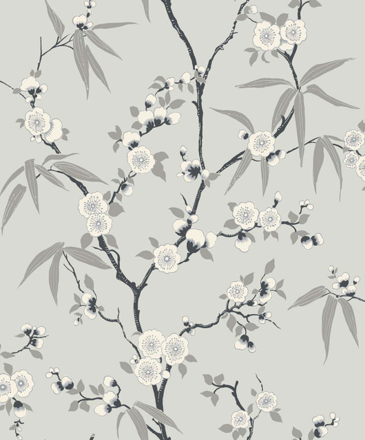 Floral Blossom Trail Stormy by Seabrook Wallpaper White Heron Netherlands 57.5 25.2" 20.9" - Fabric Carolina -