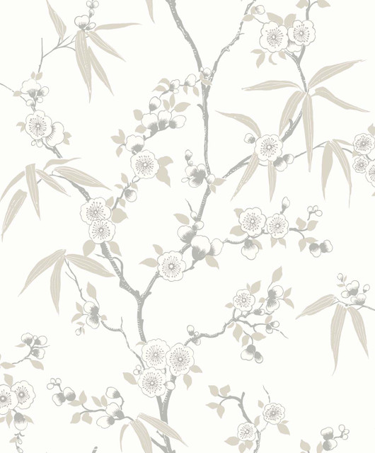 Floral Blossom Trail Morning by Seabrook Wallpaper White Heron Netherlands 57.5 25.2" 20.9" - Fabric Carolina -