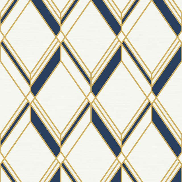 Brooklyn Diamond Metallic Gold & Navy by Seabrook Wallpaper Deco 2 United States 60.75 18" 27" - Fabric Carolina -