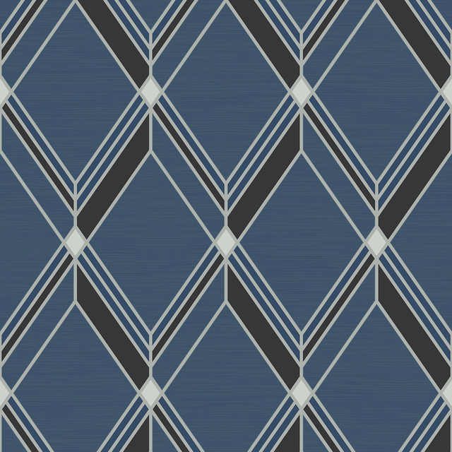 Brooklyn Diamond Blue by Seabrook Wallpaper Deco 2 United States 60.75 18" 27" - Fabric Carolina -