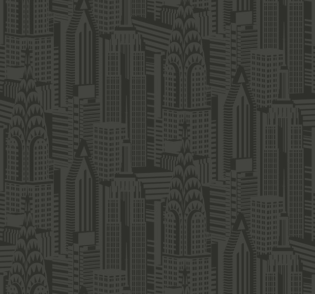 Manhattan Skyline Midnight by Seabrook Wallpaper Deco 2 United States 60.75 25.2" 27" - Fabric Carolina -