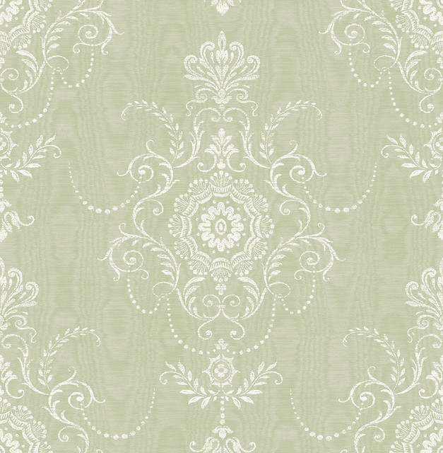 Colette Cameo Washed Green by Seabrook Wallpaper French Country United States 60.75 27.55" 27" - Fabric Carolina -
