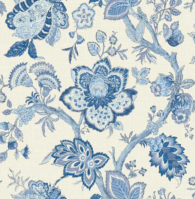 Bernadette Jacobean French Blue by Seabrook Wallpaper French Country United States 60.75 27" 27" - Fabric Carolina -