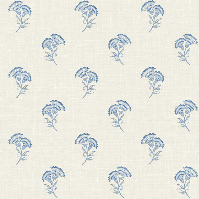 Lotus Branch Floral French Blue by Seabrook Wallpaper French Country United States 60.75 9" 27" - Fabric Carolina -