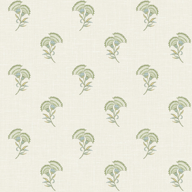 Lotus Branch Floral Washed Green & Herb by Seabrook Wallpaper French Country United States 60.75 9" 27" - Fabric Carolina -