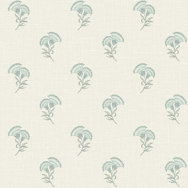 Lotus Branch Floral Minty Meadow & French Grey by Seabrook Wallpaper French Country United States 60.75 9" 27" - Fabric Carolina -
