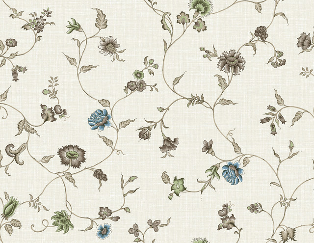 Florale Trail Bisque Bleu & French by Seabrook Wallpaper French Country United States 60.75 20.87" 27" - Fabric Carolina -