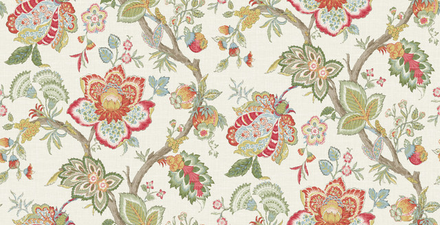 Bernadette Linen Fabric Pomme & Antique Ruby by Seabrook Wallpaper French Country United States 13.5 27" 3" - Fabric Carolina -