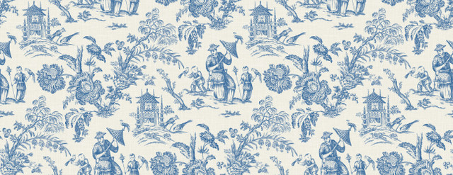 Chinoiserie Linen Fabric Denim Wash by Seabrook Wallpaper French Country United States 13.5 20.87" 3" - Fabric Carolina -