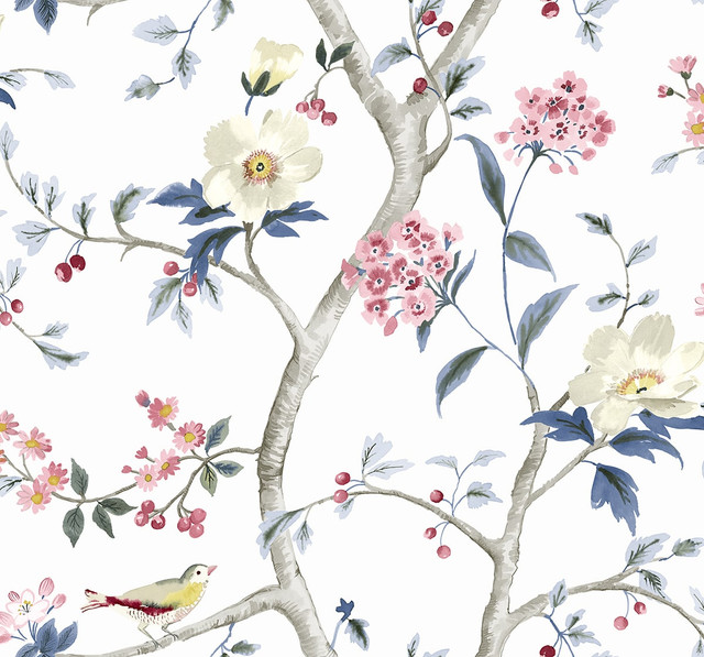 Sparrow Haven Riviera Blue & Berry by Seabrook Wallpaper Coastal Haven United States 60.75 25.2" 27" - Fabric Carolina -
