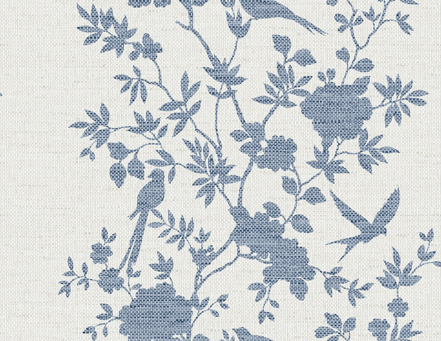 Aloha Bird Trail Denim Blue by Seabrook Wallpaper Coastal Haven United States 60.75 20.87" 27" - Fabric Carolina -