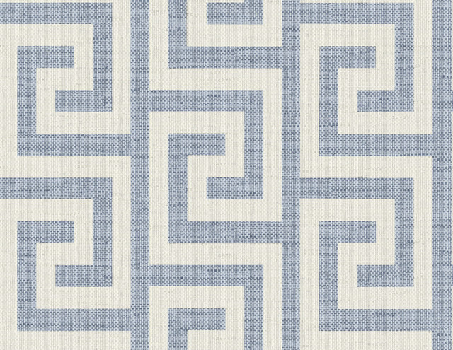 Luna Retreat Greek Key Blue Lake by Seabrook Wallpaper Coastal Haven United States 60.75 5.2" 27" - Fabric Carolina -