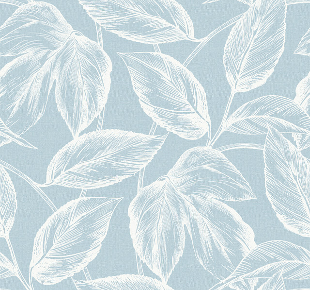 Beckett Sketched Leaves Baby Blue by Seabrook Wallpaper Summer House United States 60.75 25.2" 27" - Fabric Carolina -