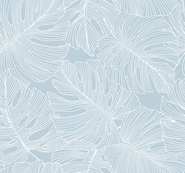 Tarra Monstera Leaf Early Sky by Seabrook Wallpaper Summer House United States 60.75 25.2" 27" - Fabric Carolina -