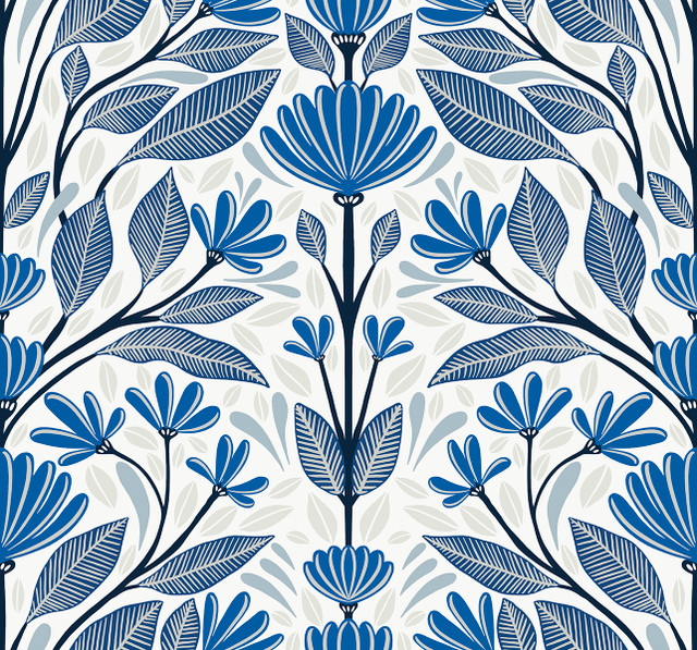 Carmela Folk Floral True Blue by Seabrook Wallpaper Summer House United States 60.75 25.2" 27" - Fabric Carolina -