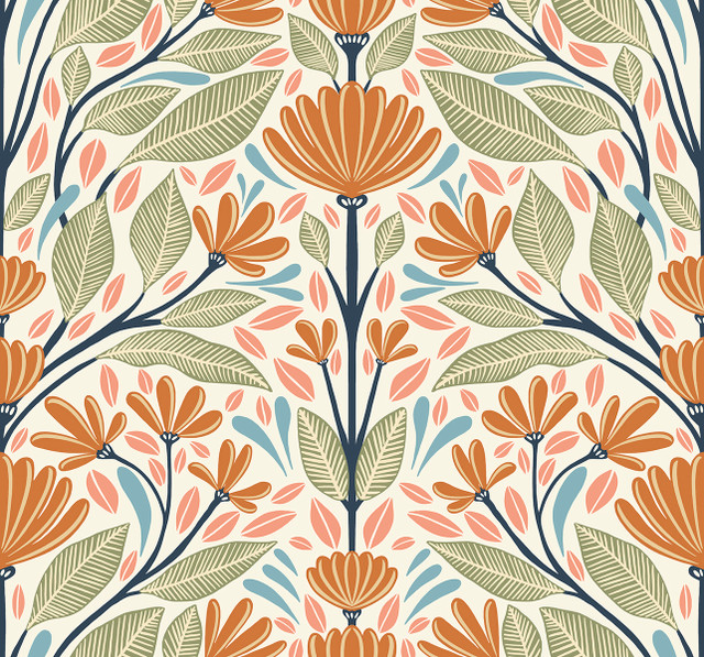 Carmela Folk Floral Summer Ends by Seabrook Wallpaper Summer House United States 60.75 25.2" 27" - Fabric Carolina -