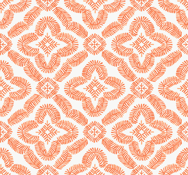 Talia Botanical Medallion Salmon by Seabrook Wallpaper Summer House United States 60.75 12.6" 27" - Fabric Carolina -