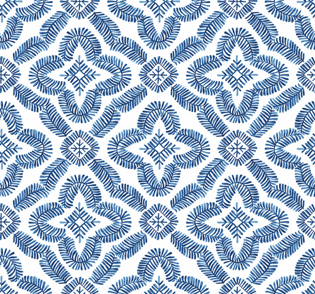Talia Botanical Medallion Cottage Blue by Seabrook Wallpaper Summer House United States 60.75 12.6" 27" - Fabric Carolina -
