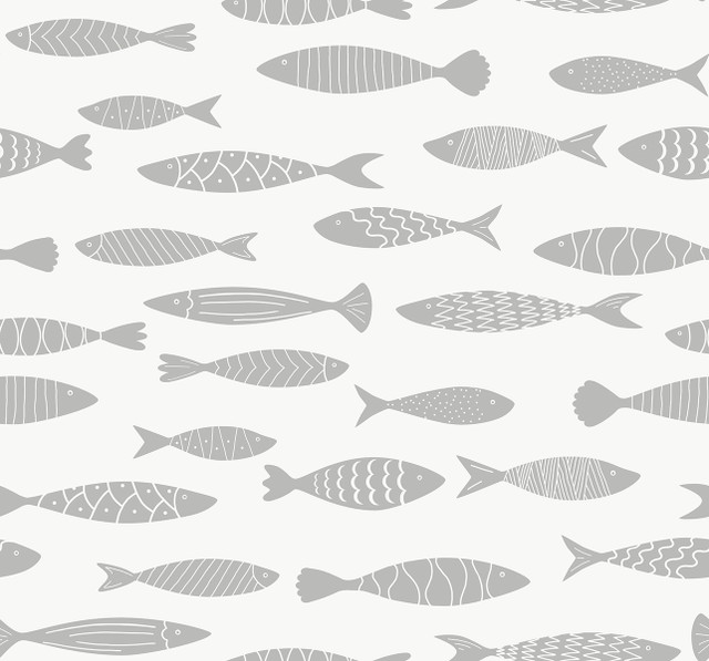 Bay Fish Silver Sea by Seabrook Wallpaper Summer House United States 60.75 25.2" 27" - Fabric Carolina -