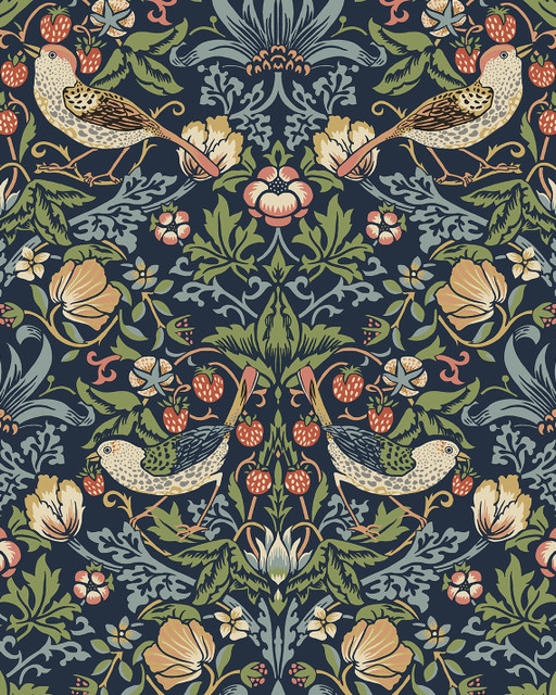 Fragaria Garden Prepasted Midnight Blue by Seabrook Wallpaper Prepasted Online United States 56.05 25.2" 20.5" - Fabric Carolina -