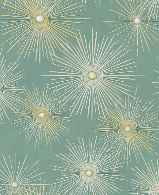 Starburst Geo Prepasted Teal & Gold by Seabrook Wallpaper Prepasted Online United States 56.05 25.2" 20.5" - Fabric Carolina -