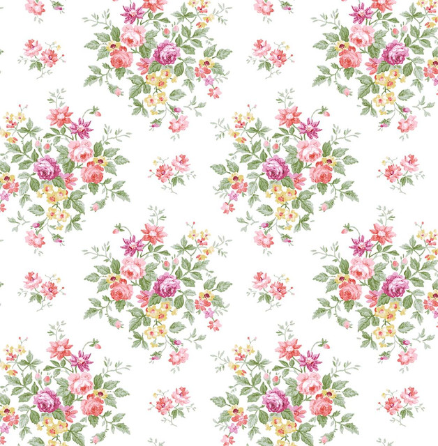 Floral Bouquet Prepasted Watermelon & Buttercup by Seabrook Wallpaper Prepasted Online United States 56.05 10.43" 20.5" - Fabric Carolina -