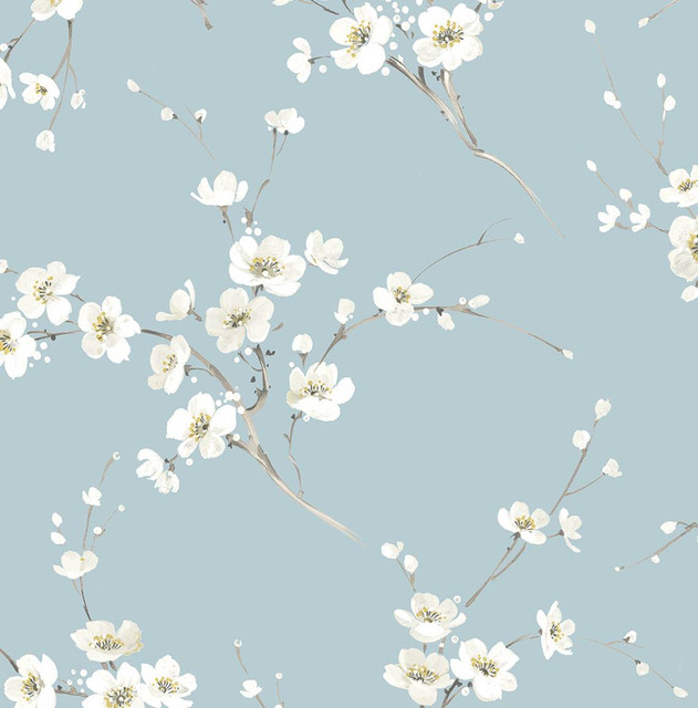 Blossoming Branches Sky Blue by Seabrook Wallpaper Prepasted Online United States 56.05 20.87" 20.5" - Fabric Carolina -