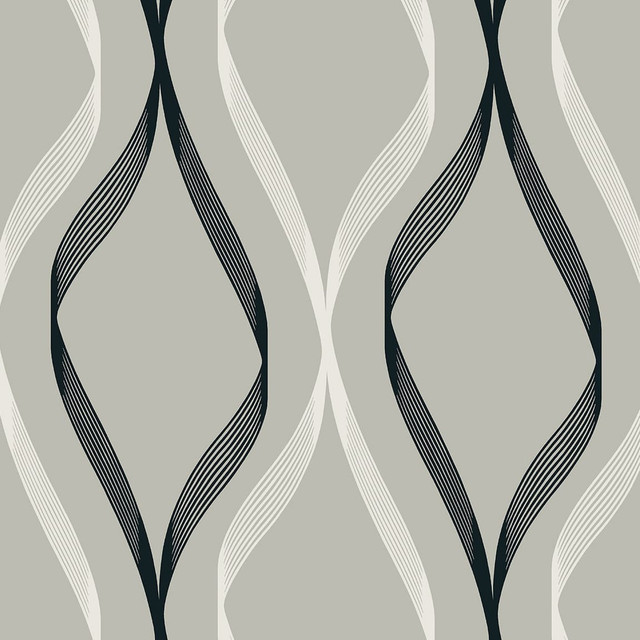 Wave Ogee Fog Grey & Ebony by Seabrook Wallpaper Etten Studios Online Netherlands 57.5 18" 20.9" - Fabric Carolina -