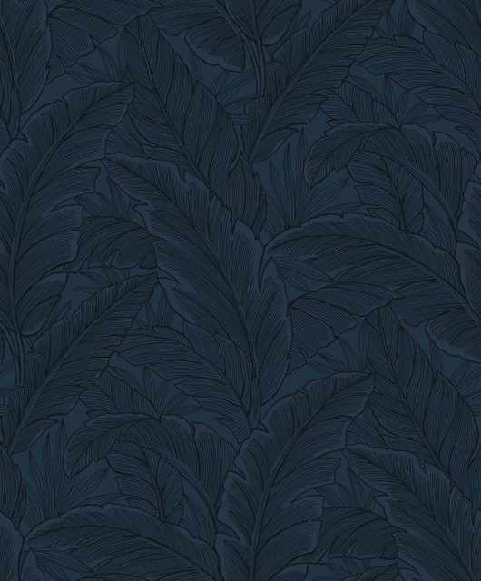Gulf Tropical Leaves Navy Blue by Seabrook Wallpaper Etten Studios Online Netherlands 57.5 25.2" 20.9" - Fabric Carolina -