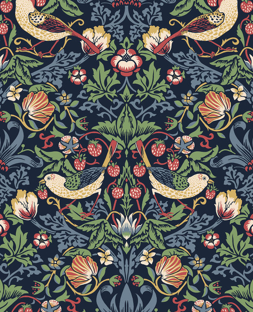 Fragaria Garden Midnight Blue by Seabrook Wallpaper Legacy Prints Netherlands 57.5 25.2" 20.9" - Fabric Carolina -