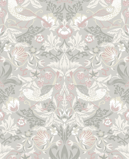 Fragaria Garden Light Grey & Rose Petal by Seabrook Wallpaper Legacy Prints Netherlands 57.5 25.2" 20.9" - Fabric Carolina -