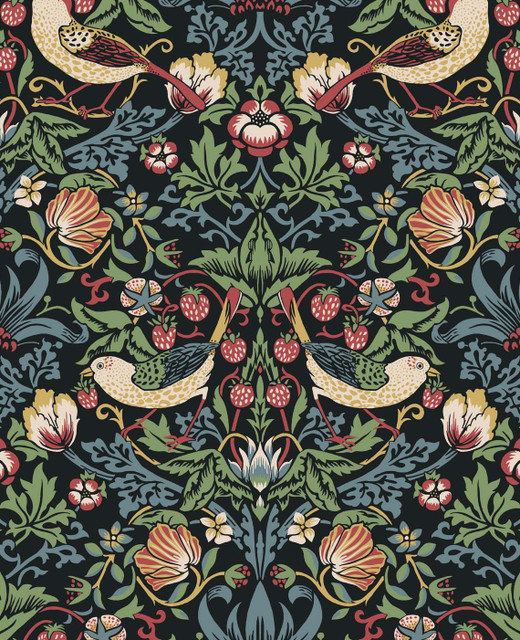 Fragaria Garden Ebony by Seabrook Wallpaper Legacy Prints Netherlands 57.5 25.2" 20.9" - Fabric Carolina -