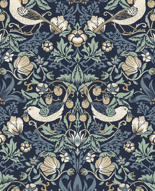Fragaria Garden Navy Blue & Aloe by Seabrook Wallpaper Legacy Prints Netherlands 57.5 25.2" 20.9" - Fabric Carolina -