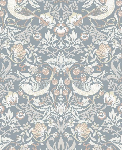 Fragaria Garden Blue Mist & Blush by Seabrook Wallpaper Legacy Prints Netherlands 57.5 25.2" 20.9" - Fabric Carolina -