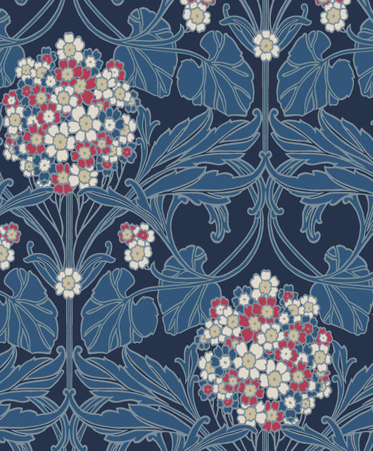 Floral Hydrangea Naval Blue & Raspberry by Seabrook Wallpaper Legacy Prints Netherlands 57.5 25.2" 20.9" - Fabric Carolina -