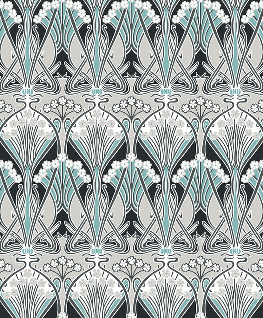Dragonfly Damask Ebony & Aqua by Seabrook Wallpaper Legacy Prints Netherlands 57.5 12" 20.9" - Fabric Carolina -