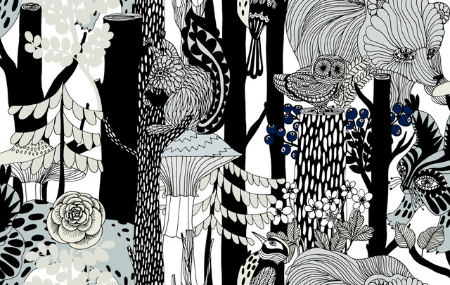 Pikkuveljekset Ebony and Steel Gray by Seabrook Wallpaper Marimekko Vol. 5 Italy 75.5 13" 27.5" - Fabric Carolina -